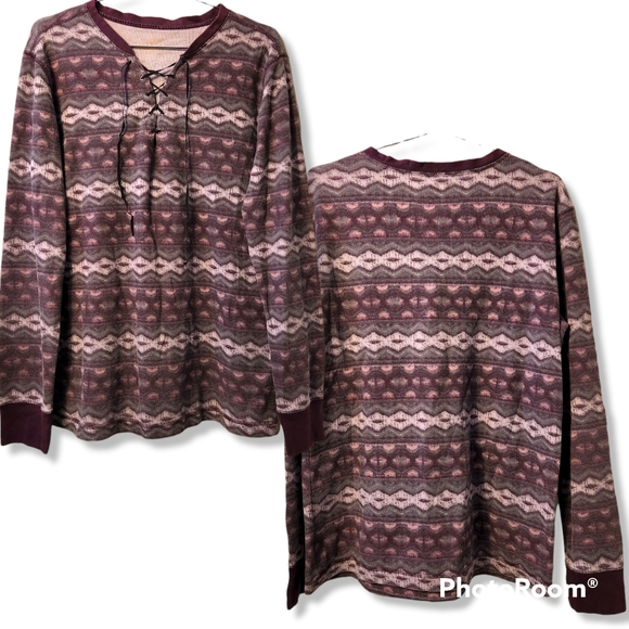 🍂 Northcrest Waffle Knit Lace Up Shirt Cozy L - Picture 2 of 5